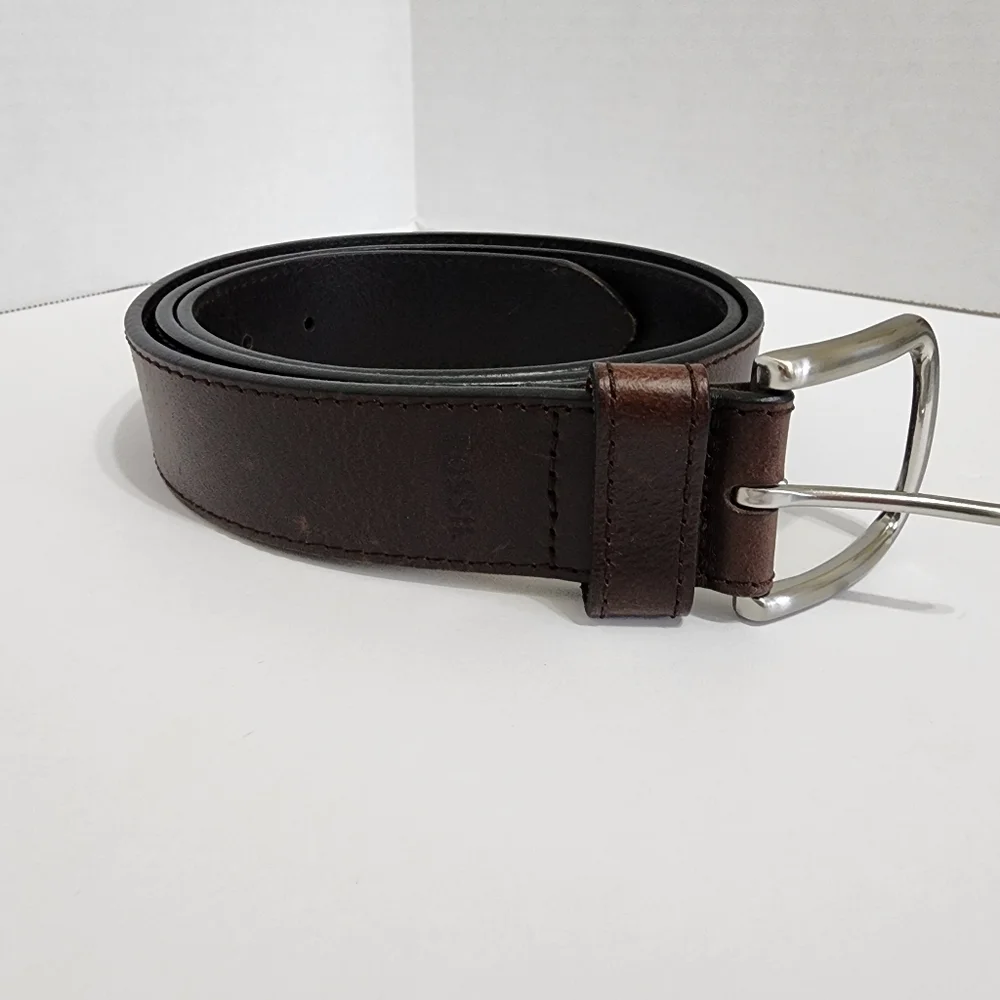 Fossil Brown Genuine Leather Belt Silver Buckle Size 100/40